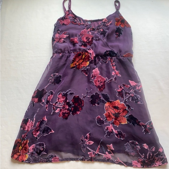 Luna Chix Dresses & Skirts - Luna Chix Purple Floral Velvet Burnout Mini Dress Spaghetti Strap Slip | Size M